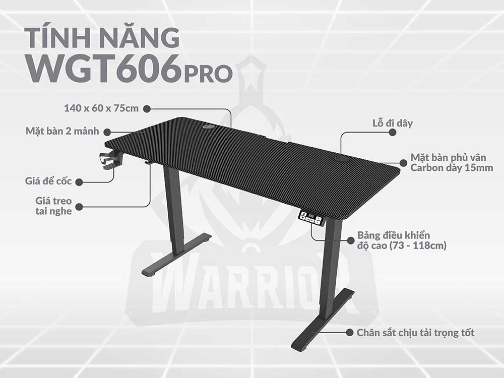 Bàn gaming nâng hạ điện Warrior Pladin Series WGT606 Pro Black